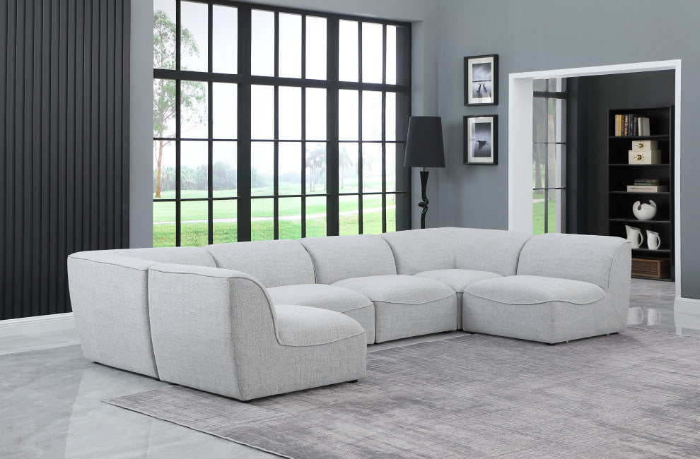 Miramar Linen Textured Fabric  6-Piece Modular U-Shaped Sectional, Grey