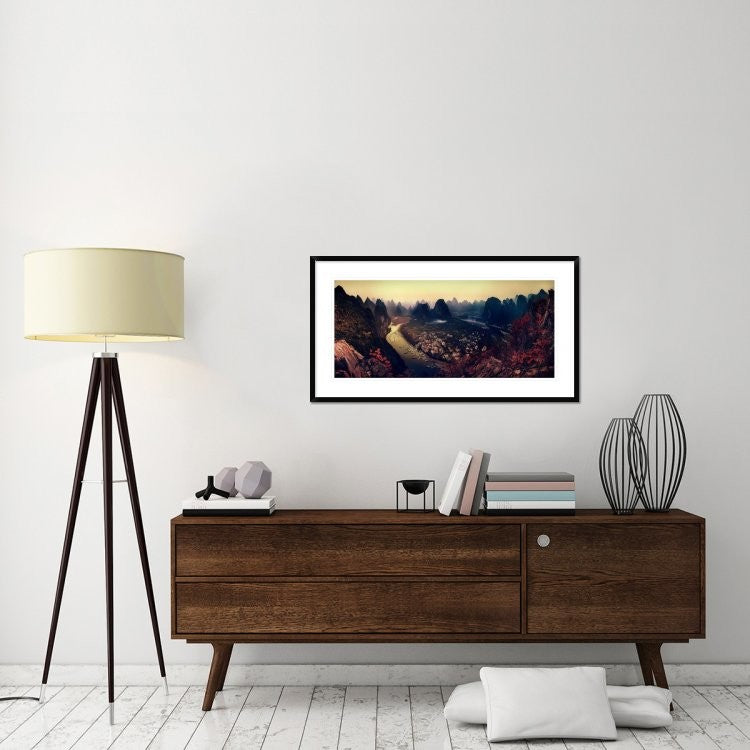 "The Karst Mountains Of Guangxi" Framed Digital Print by Clemens Geiger, 44x24"