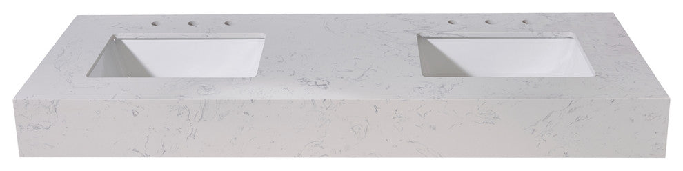 Merano Engineered Stone Vanity Top, Aosta White Apron With White Sink, 60"