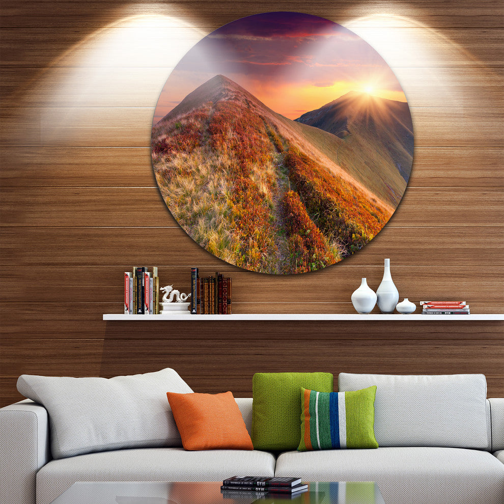 Autumn Hills With Colorful Grass, Landscape Round Metal Wall Art, 23"