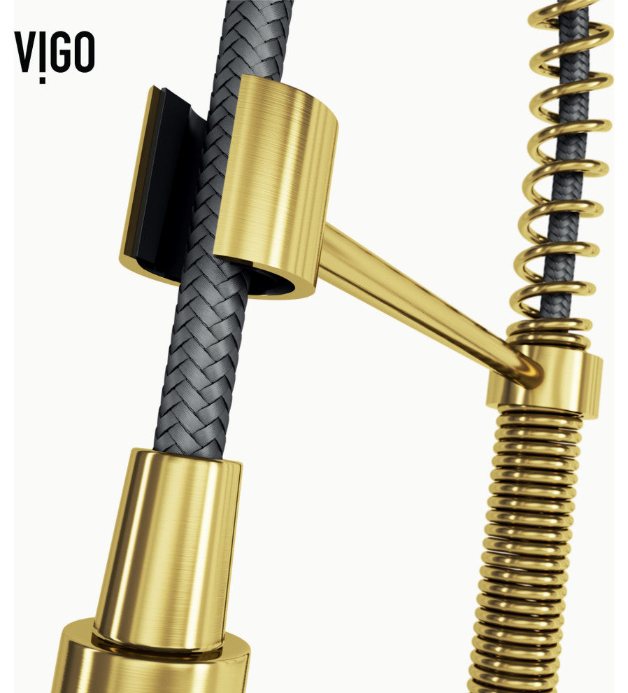 VIGO Edison 19" H Single Handle Pull-Down Sprayer Kitchen Faucet, Matte Brushed Gold, Touchless, Without Extras