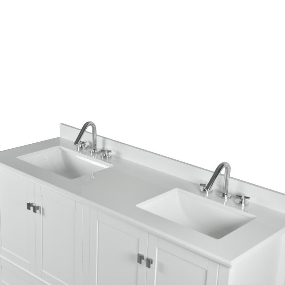 61" Double Vanity, White With Engineered Stone Top