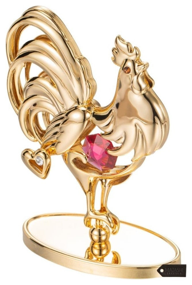 24K Gold Plated Crystal Studded Rooster Ornament