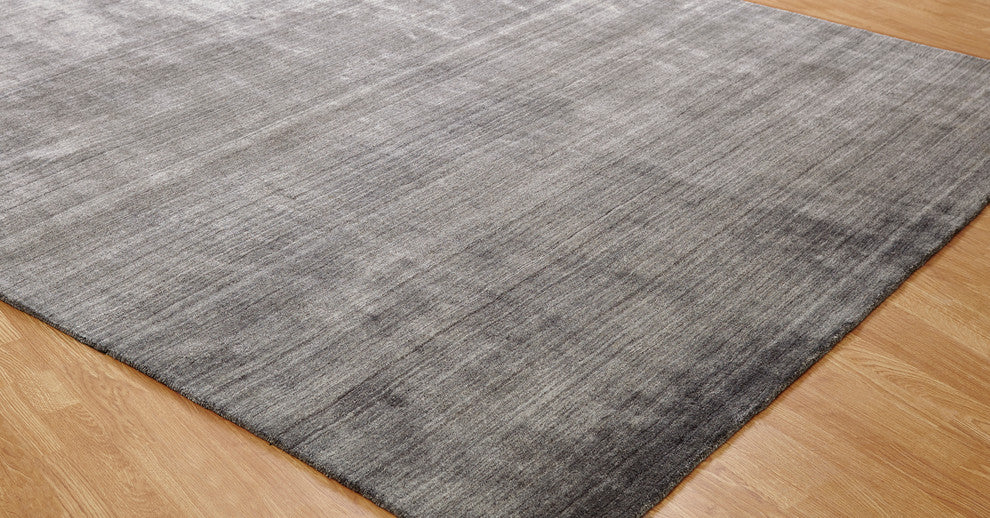 MERIDIAN Gray Fog Hand Made Wool and Silkette Area Rug, Gray, 9''6"x13''