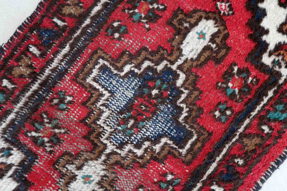 Handmade Vintage Persian Hamadan Rug 1.8'x2.9', 55cmx88cm 1970s