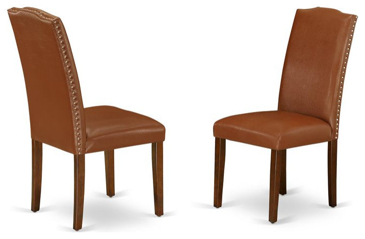 9-Piece 60/78" Table With 18" Leaf and 8 Parson Chair, Brown Flaux Leather