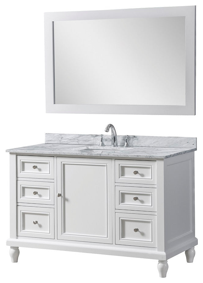 48" Classic Single Bath Vanity, White and Mirror