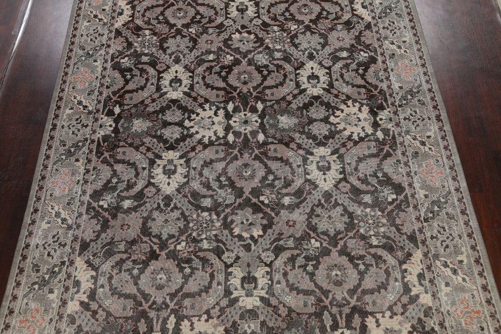 Silver Washed Geometric Traditional Ziegler Turkish Wool Area Rug 9x12