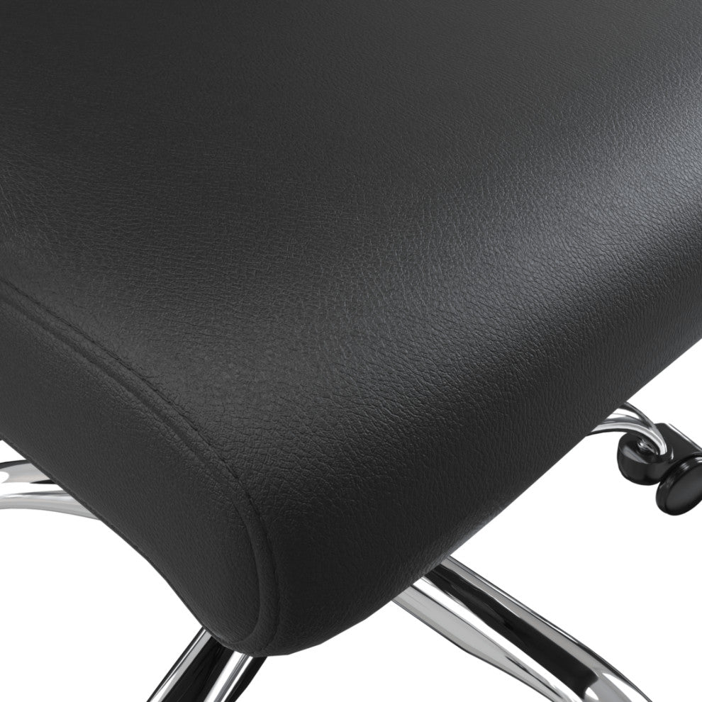 LeisureMod Evander Swivel Office Chair in Leather With Silver Frame, Black