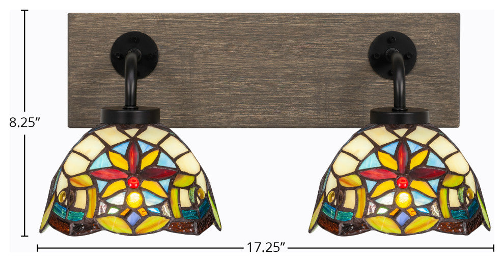 Oxbridge, Bath Bar, Matte Black & Painted Distressed Metal, 7" Earth Star Glass