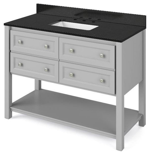 Adler Transitional 48" Grey Vanity, Black Granite Vanity Top