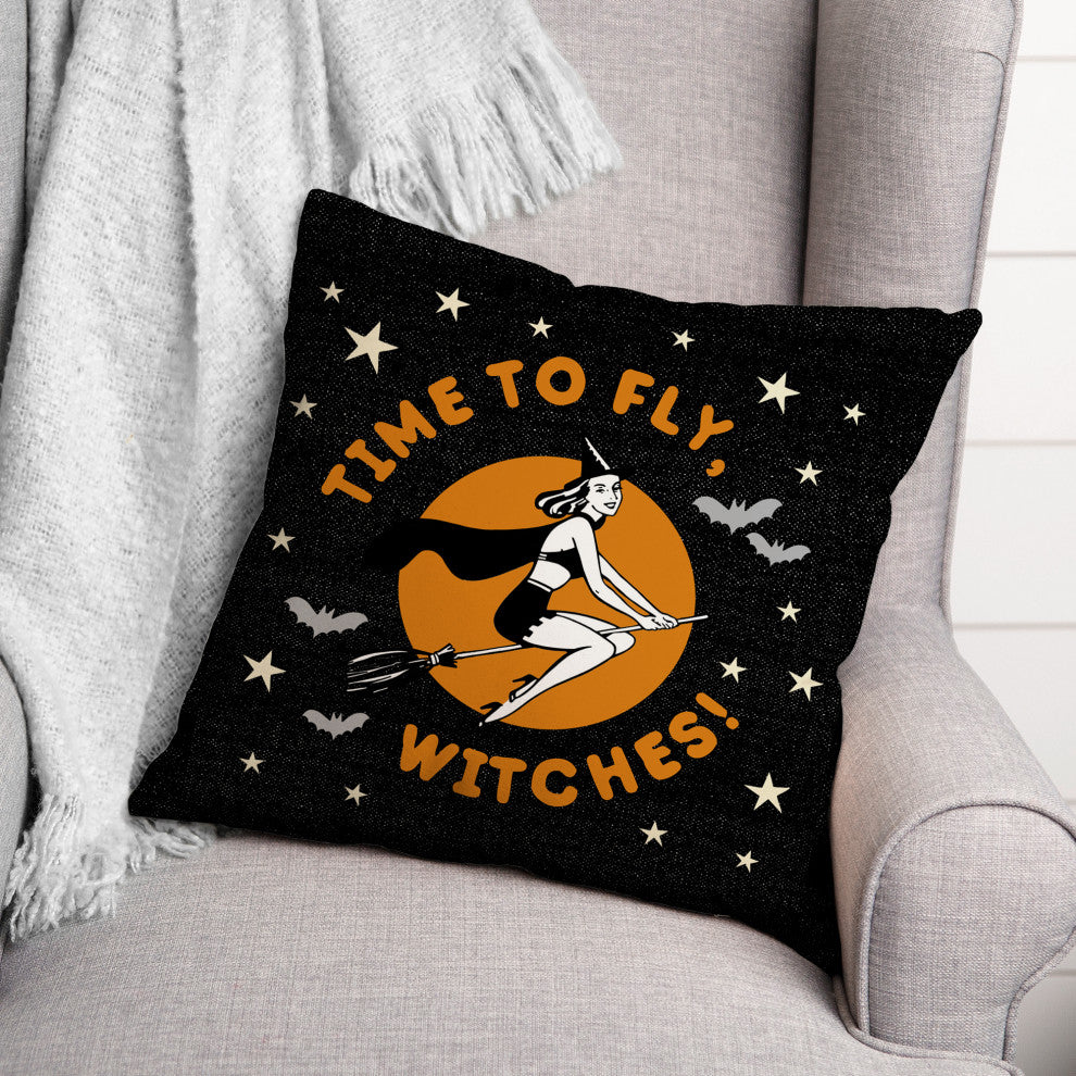 Time to Fly Witches 18x18 Spun Poly Pillow