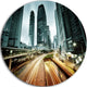 Traffic In Hong Kong At Sunset, Cityscape Photo Round Wall Art, 11"