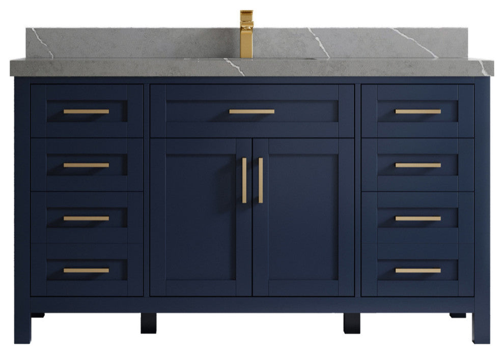 Cambridge 60 Single Bathroom Vanity in Hale Navy Blue 2" Piatra Gray
