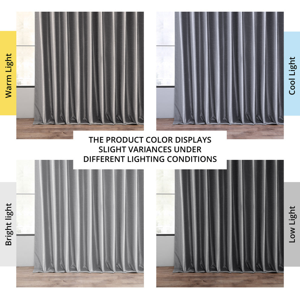 Blackout Extra Wide Vintage Textured Faux Dupioni Curtain, Storm Grey, 100"x108"