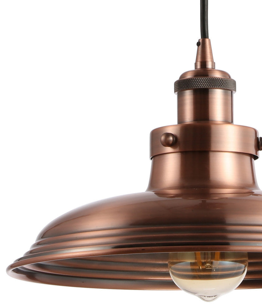 Bedford 11" Adjustable Industrial Rustic LED Pendant, Copper  by JONATHAN  Y