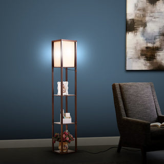 Brightech Maxwell - Modern LED Shelf Floor Lamp - Skinny End Table & Nightstand, Havanah Brown