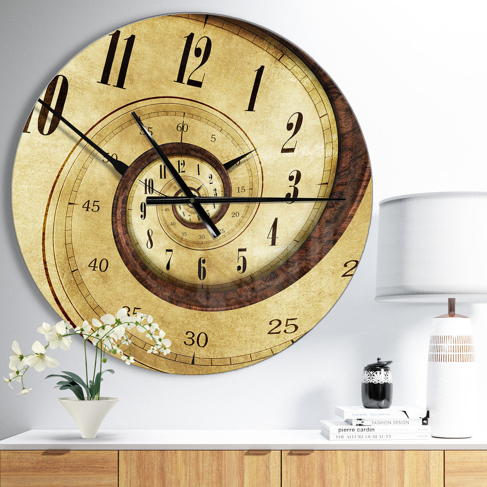 Vintage Time Spiral Oversized Contemporary Metal Clock, 23x23