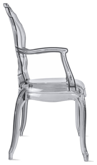 Stackable Designer Ghost Style Armchair With Back Arm Dining Room Chair, Smoke Gray