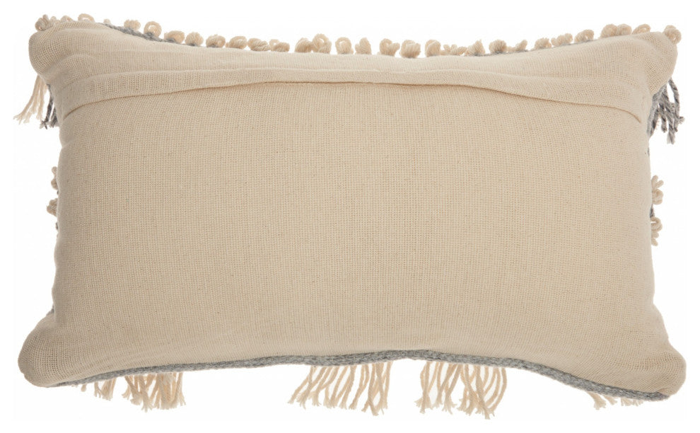 Blue and White Macrame Lumbar Pillow
