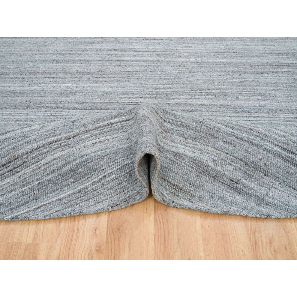 Coin Gray Hand Loomed Modern Striae Design Wool Round Oriental Rug 11'10"x11'10"