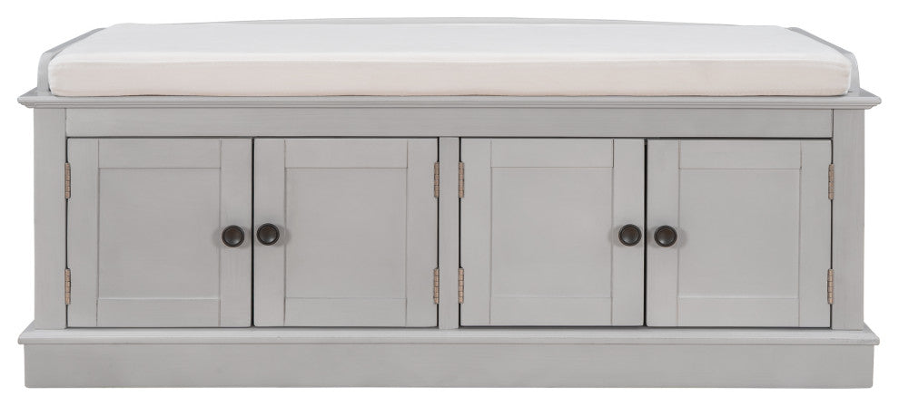 TATEUS 42" Wooden Storage Bench With 4 Doors and Adjustable Shelves for Entryway, Gray Wash