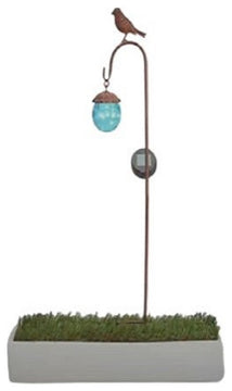 Solar Metal and Glass Ball Pathway Light - Blue Hummingbird