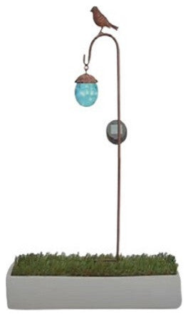 Solar Metal and Glass Ball Pathway Light - Blue Hummingbird