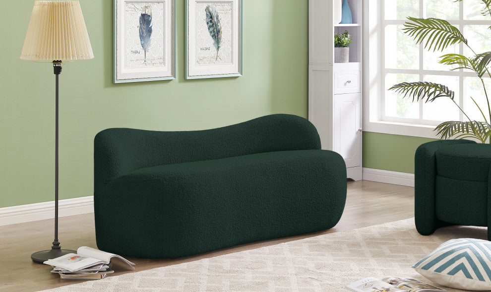 Flair Boucle Fabric Upholstered Bench, Green