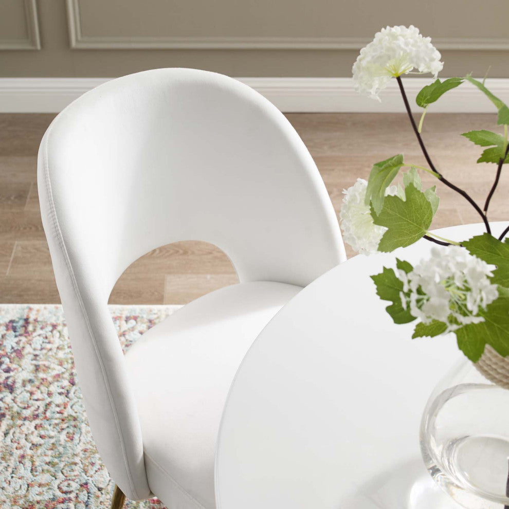 Modern Designer Dining Room Side Chair, Velvet Fabric Metal Steel, White