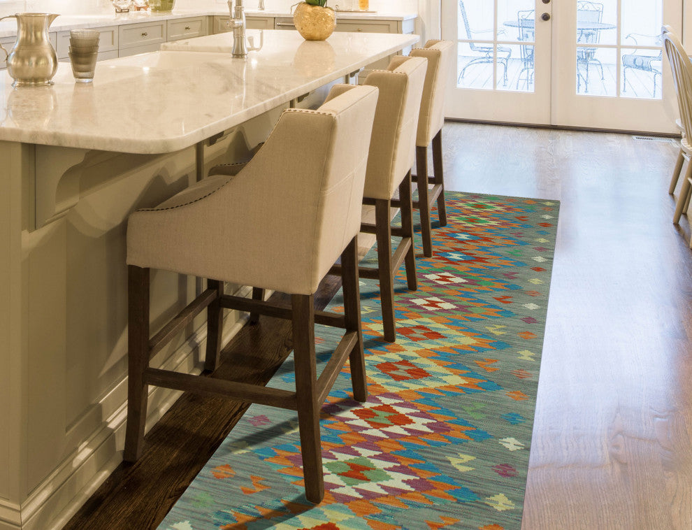 Sangat Kilim Arali Gray/Blue Runner, 2'8x9'10