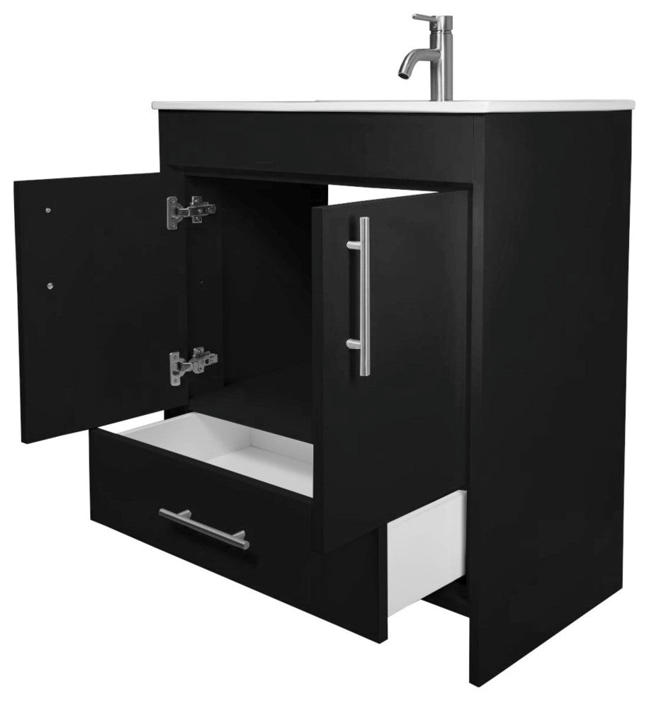 Pacific 30" Vanity With Integrated Ceramic Top and Brushed Nickel Handles, Gloss