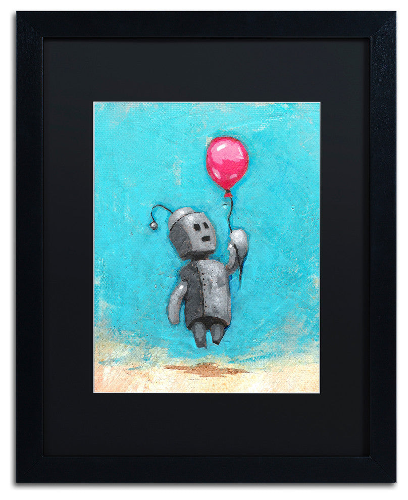 Robot With Red Balloon' Matted Framed Art, Black Frame, Black Matte, 20x16
