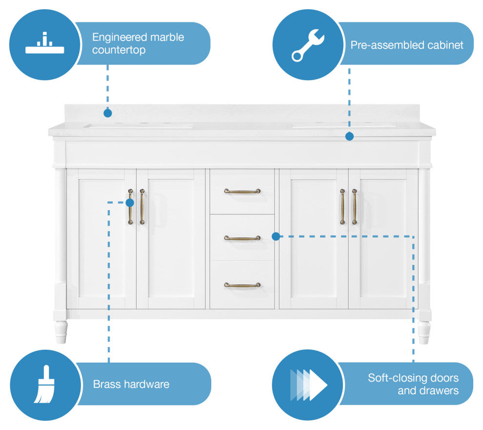 OVE Decors Salisbury Bathroom Vanity, White, 60 in