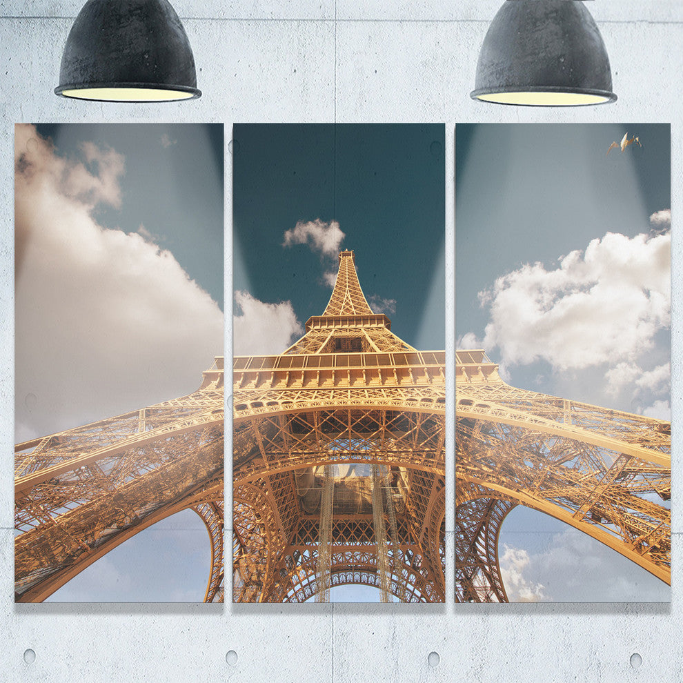 "View Paris Eiffel Tower Under Dark Sky" Metal Wall Art, 3 Panels, 36"x28"