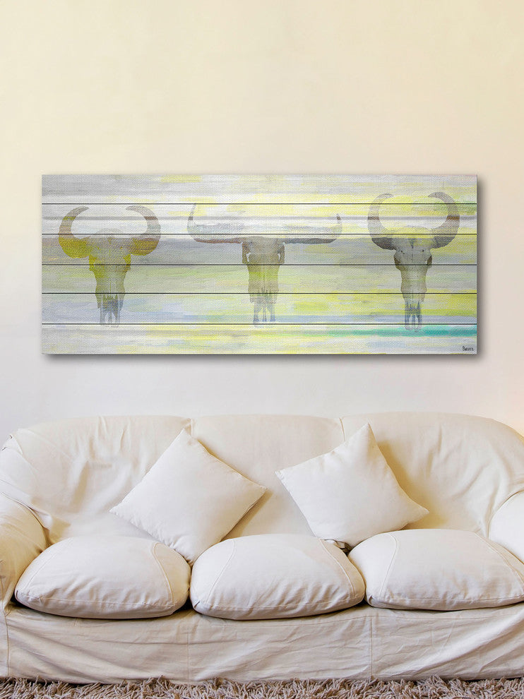 "Three Skulls" Print on White Wood, 60"x20"