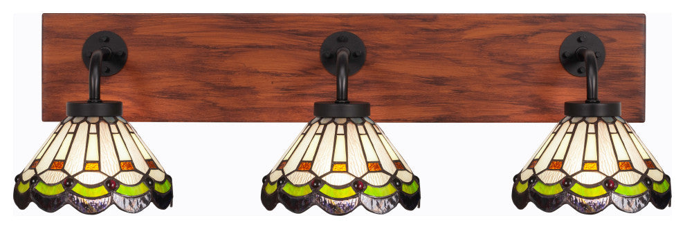 Oxbridge 3-Light Bath Bar, Matte Black & Painted Wood-look Metal/Cyprus Art