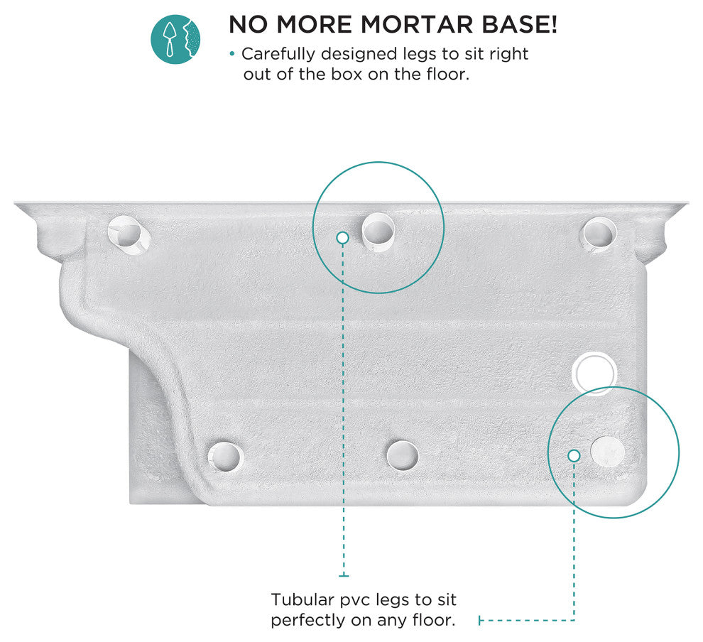 Single Threshold Acrylic Non-Slip Shower Base, Seat 60 x 32, Right Hand Drain