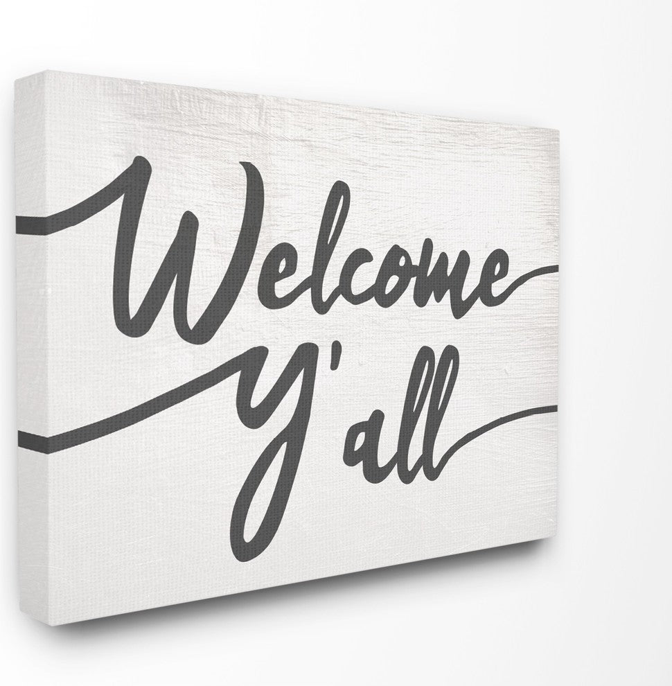 Southern Welcome Y'all Script Typography XXL Stretched Canvas Wall Art, 30"x40"