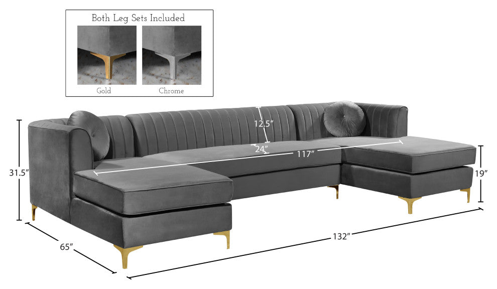 Graham Velvet 3pc. Sectional, Gray