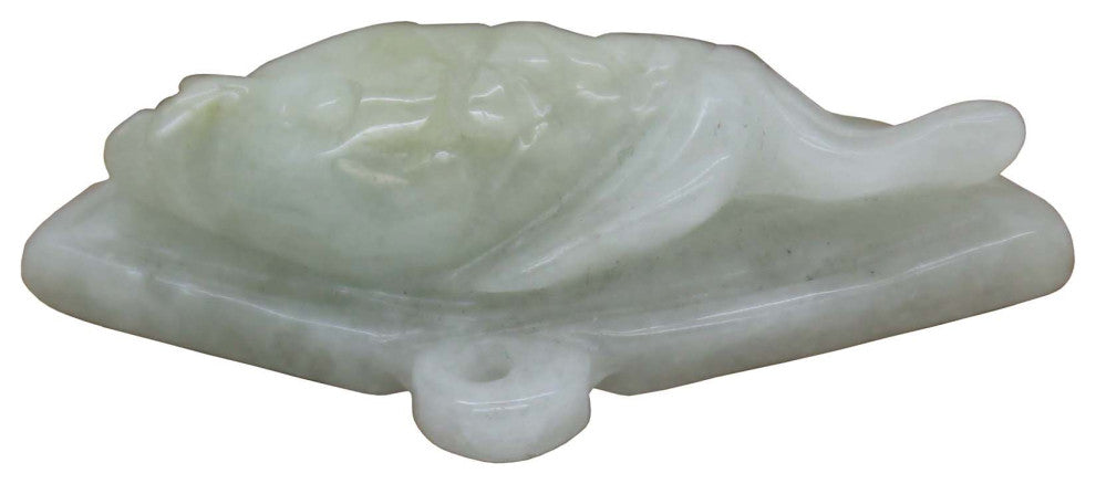 Detail Chinese Hand Carved Natural Jade Fish On Fan Lucky Feng Shui Pendant