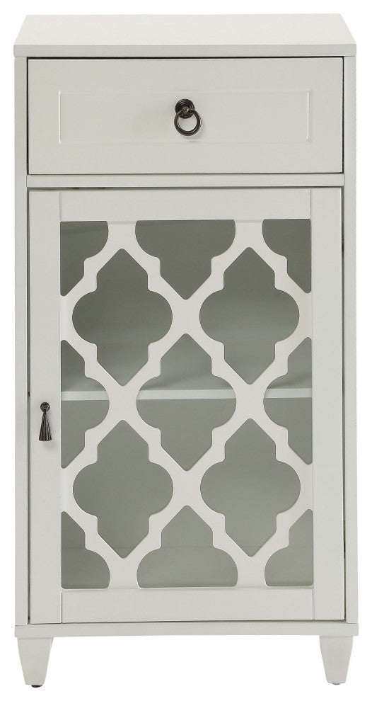 Fret Work Design Glass Door White Cabinet
