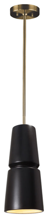 Small Cone 1-Light Pendant, Carbon Matte Black, Antique Brass, Integrated LED