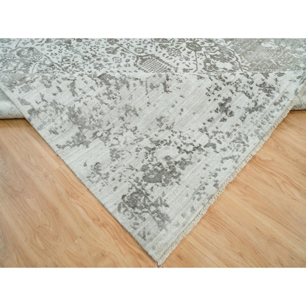 Chrome Zoroastrian Hand Knotted Wool and Silk Oversized Rug, 12'1"x17'10"