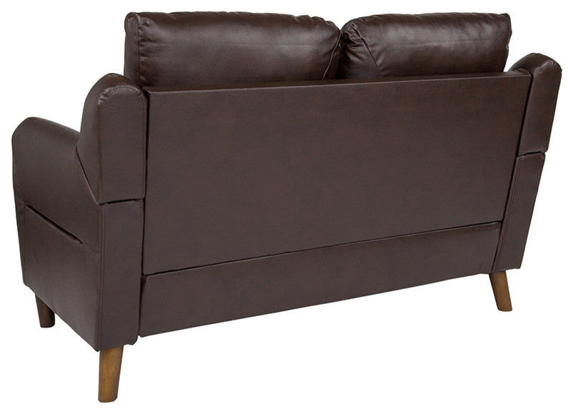 Newton Hill Upholstered Bustle Back Loveseat in Brown LeatherSoft