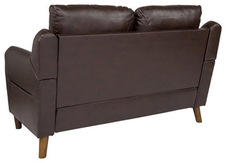 Newton Hill Upholstered Bustle Back Loveseat in Brown LeatherSoft