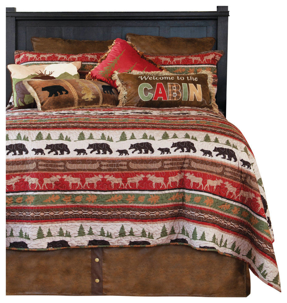 Cabin and Lodge Stripe Rustic Quilt Set, King