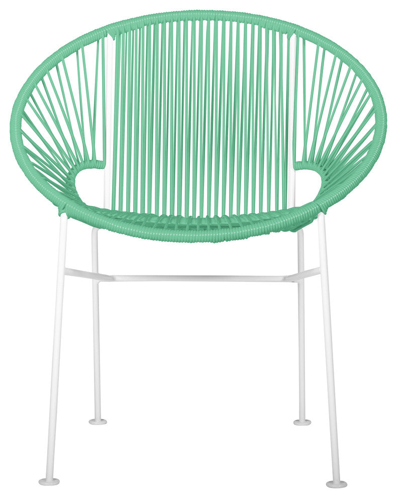 Concha Indoor/Outdoor Handmade Dining Chair, Mint Weave, White Frame