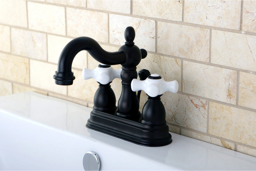 Kingston 4" Centerset Bathroom Faucet w/Plastic Pop-Up, Oil Rubbed Bronze