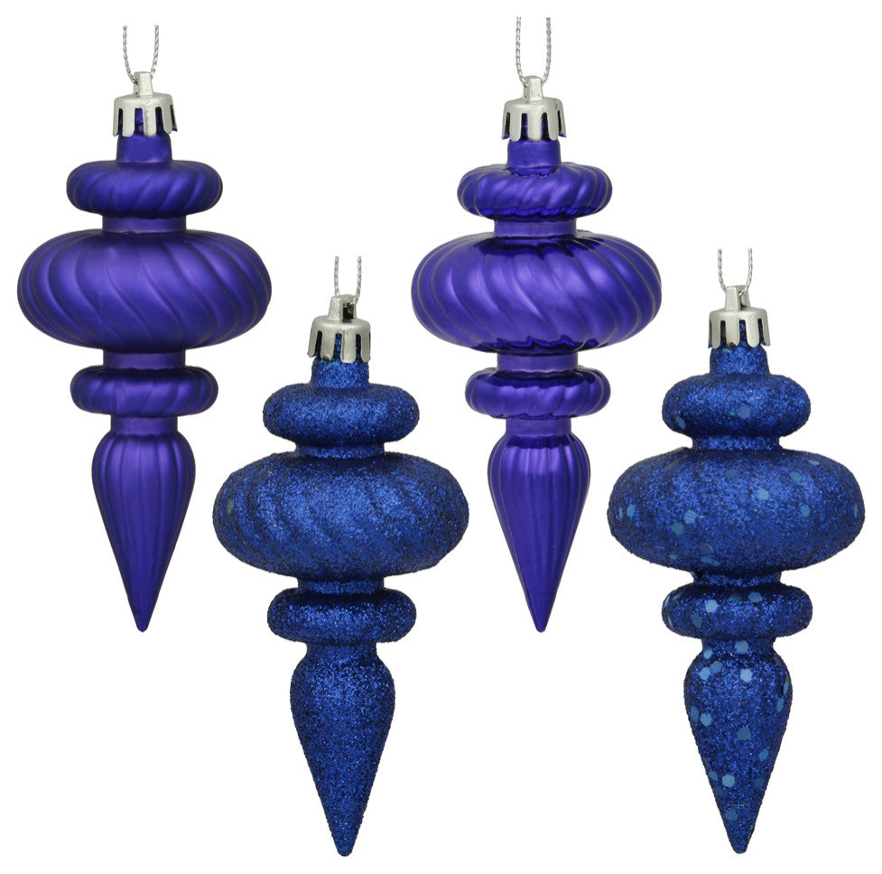Vickerman N500022 4" Cobalt Blue 4-Finish Finial Ornament, 8 Per Box
